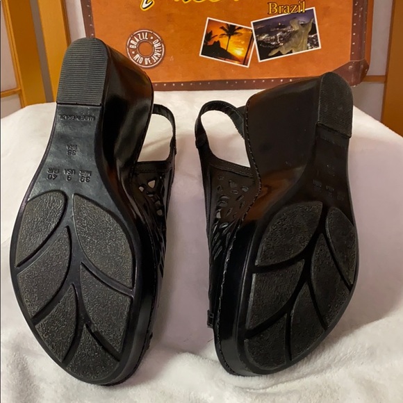 Passarela Brazil Black Wedge Sandals Sz 9 - Picture 5 of 5